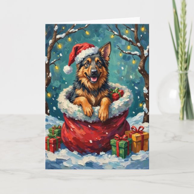 German Shepherd Christmas Santa Bag Adventure Card (Front)