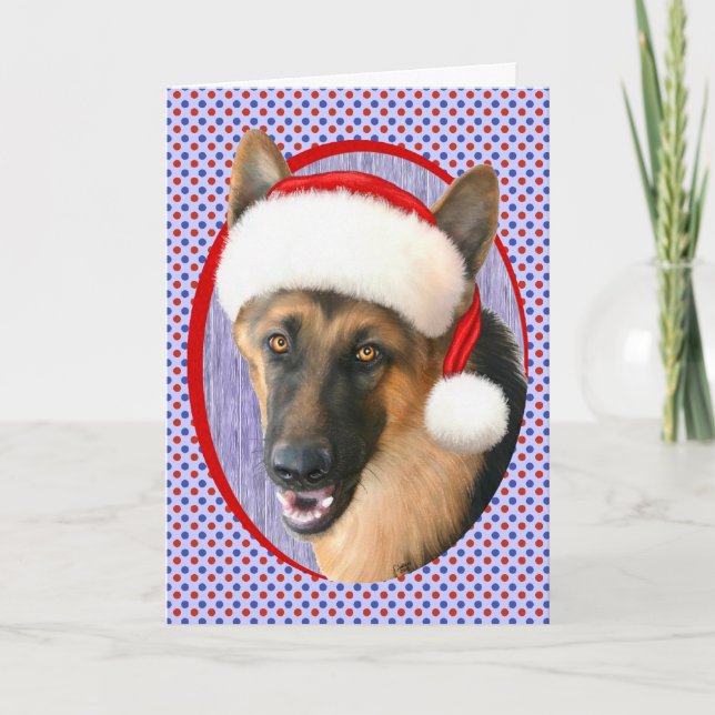German Shepherd Christmas Santa Hat Holiday Card (Front)