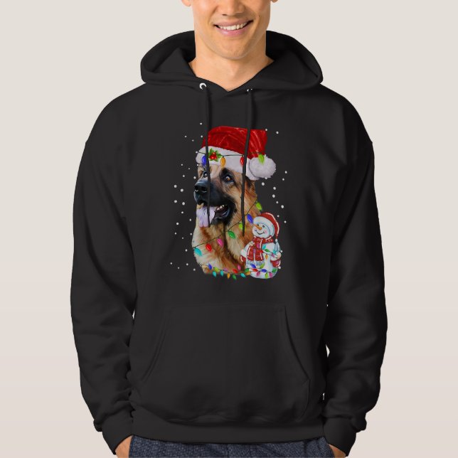 German Shepherd Christmas Santa Hat Xmas Lights Do Hoodie (Front)
