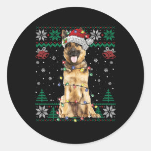 German Shepherd Christmas Santa Ugly Sweater Dog L Classic Round Sticker