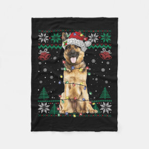 German Shepherd Christmas Santa Ugly Sweater Dog L Fleece Blanket
