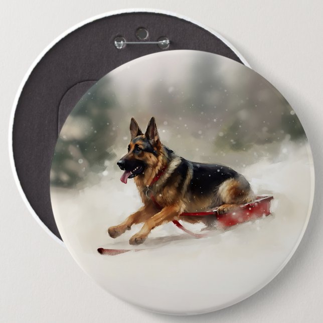 German Shepherd Christmas snow winter  6 Cm Round Badge (Front & Back)