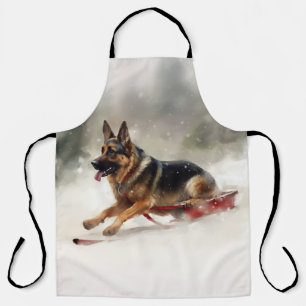 German Shepherd Christmas snow winter  Apron