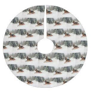 German Shepherd Christmas snow winter  Brushed Polyester Tree Skirt