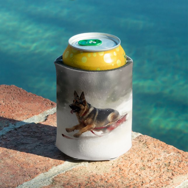 German Shepherd Christmas snow winter  Can Cooler (In Situ Pool)