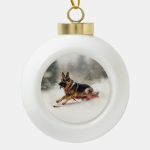 German Shepherd Christmas snow winter  Ceramic Ball Christmas Ornament