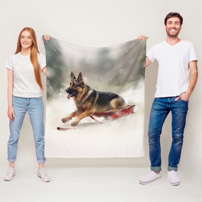German Shepherd Christmas snow winter  Fleece Blanket (In Situ)