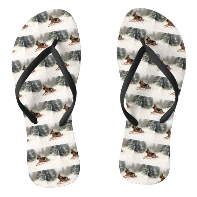 German Shepherd Christmas snow winter  Flip Flops (Footbed)