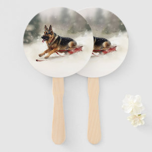 German Shepherd Christmas snow winter  Hand Fan