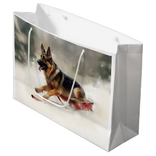 German Shepherd Christmas snow winter Large Gift Bag