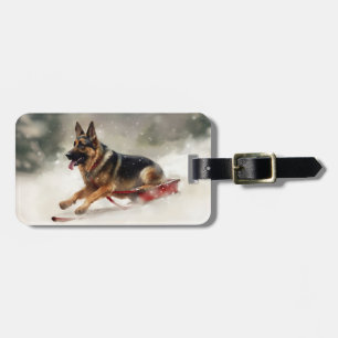 German Shepherd Christmas snow winter Luggage Tag