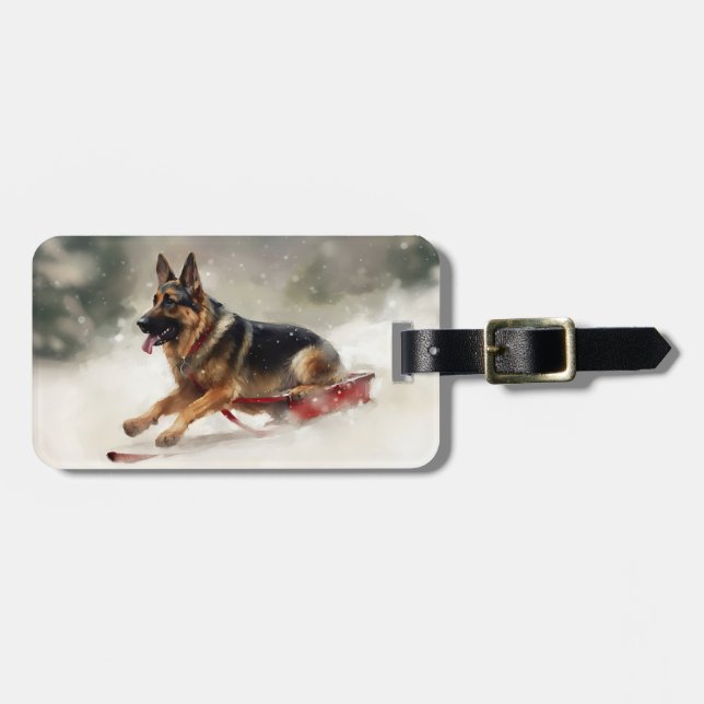 German Shepherd Christmas snow winter  Luggage Tag (Front Horizontal)
