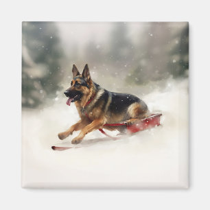 German Shepherd Christmas snow winter Magnet