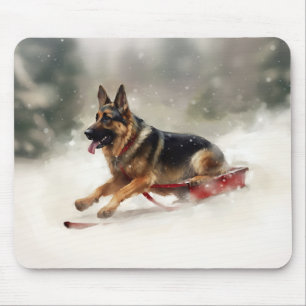 German Shepherd Christmas snow winter  Mouse Mat