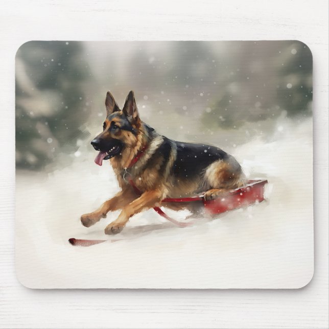 German Shepherd Christmas snow winter  Mouse Mat (Front)
