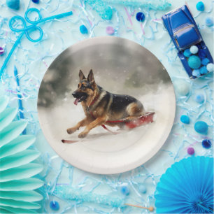 German Shepherd Christmas snow winter  Paper Plate