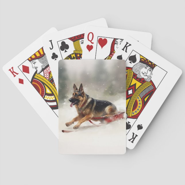German Shepherd Christmas snow winter  Playing Cards (Back)