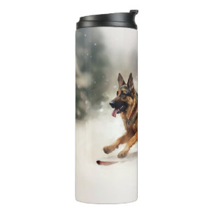 German Shepherd Christmas snow winter  Thermal Tumbler