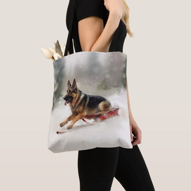 German Shepherd Christmas snow winter  Tote Bag (Close Up)