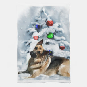 German Shepherd Christmas Tea Towel