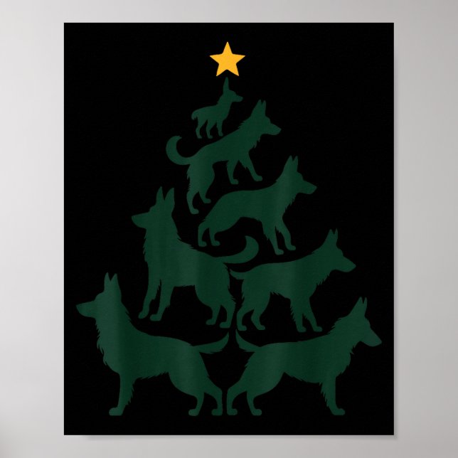 German Shepherd Christmas Tree Funny Gsd Dog Mom D Poster (Front)