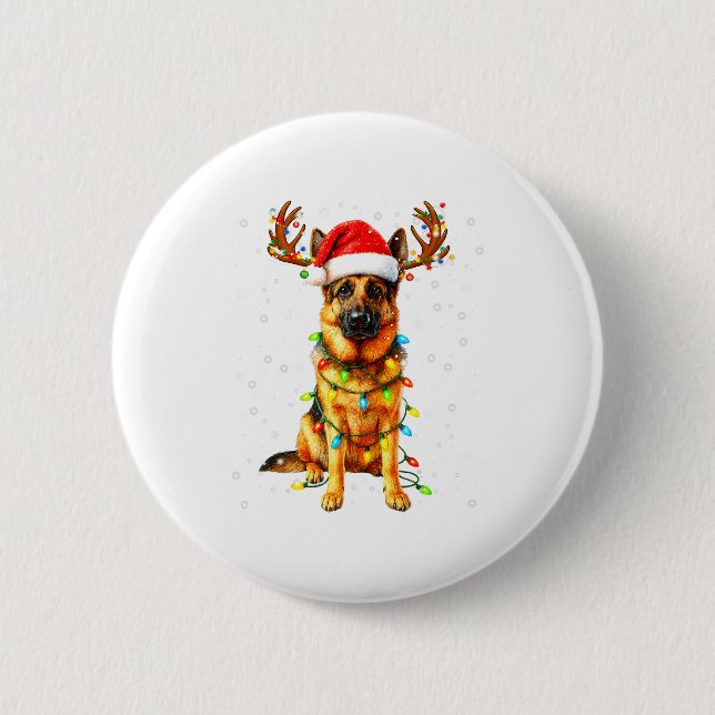 German Shepherd Christmas Tree Lights Pajama Dog L 6 Cm Round Badge (Front)