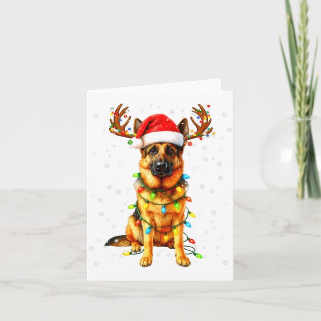 German Shepherd Christmas Tree Lights Pajama Dog L Card (Front)