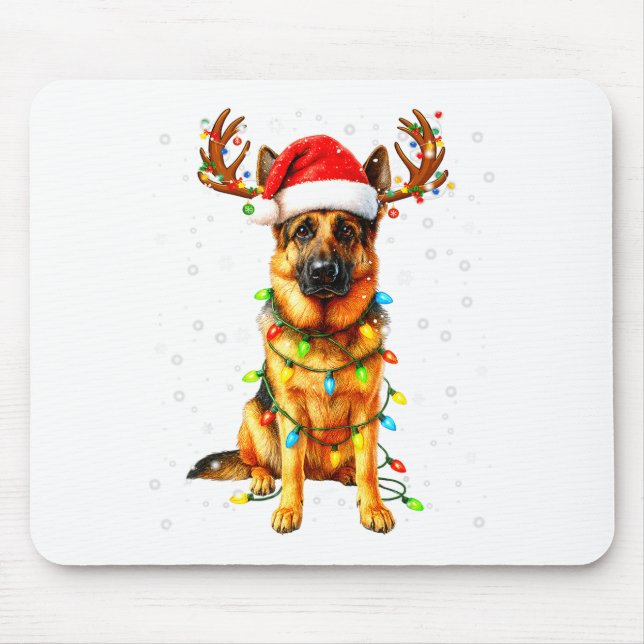 German Shepherd Christmas Tree Lights Pajama Dog L Mouse Mat (Front)