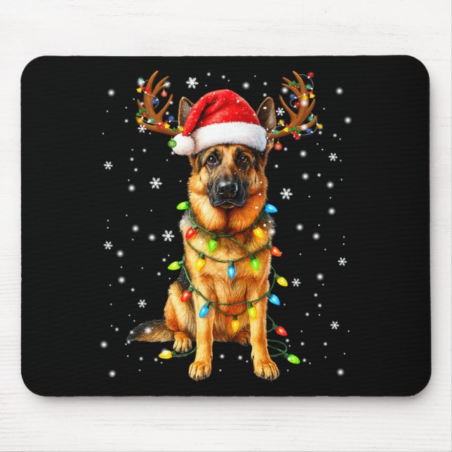 German Shepherd Christmas Tree Lights Pajama Dog L Mouse Mat (Front)
