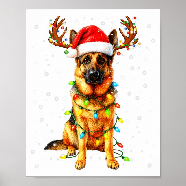 German Shepherd Christmas Tree Lights Pajama Dog L Poster (Front)