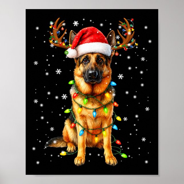 German Shepherd Christmas Tree Lights Pajama Dog L Poster (Front)