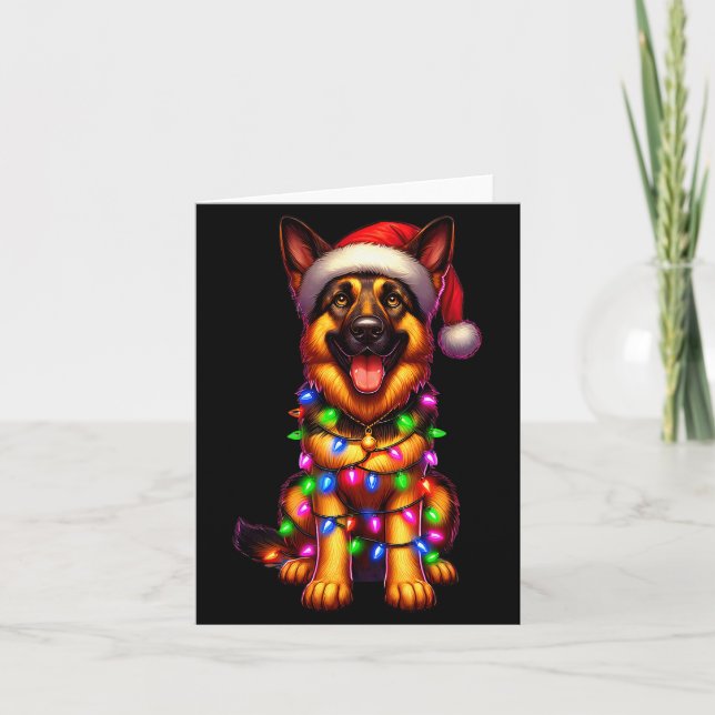 German Shepherd Christmas Tree Lights Xmas Pajama  Card (Front)