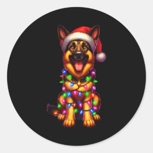 German Shepherd Christmas Tree Lights Xmas Pajama  Classic Round Sticker