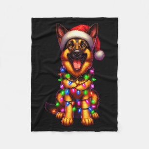 German Shepherd Christmas Tree Lights Xmas Pajama  Fleece Blanket