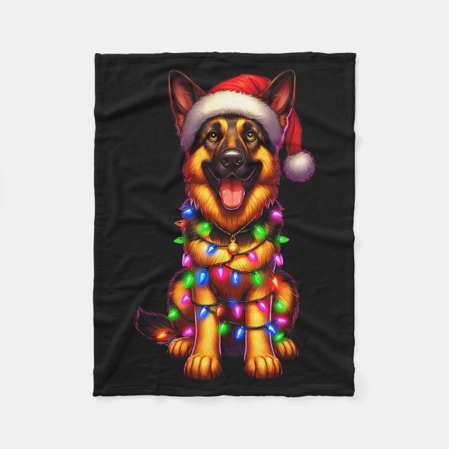 German Shepherd Christmas Tree Lights Xmas Pajama  Fleece Blanket (Front)