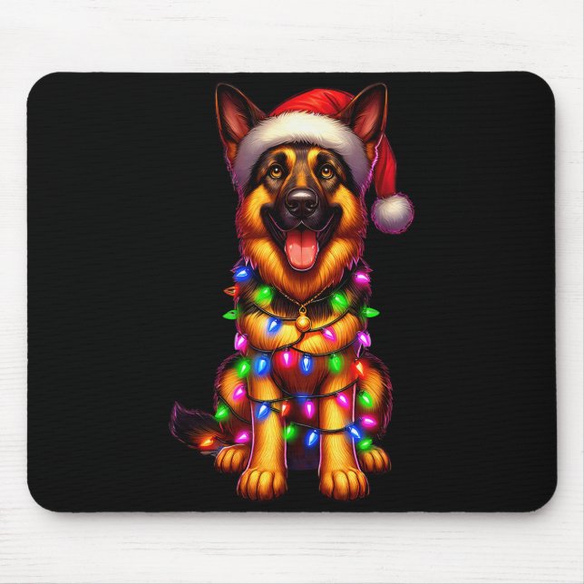 German Shepherd Christmas Tree Lights Xmas Pajama  Mouse Mat (Front)