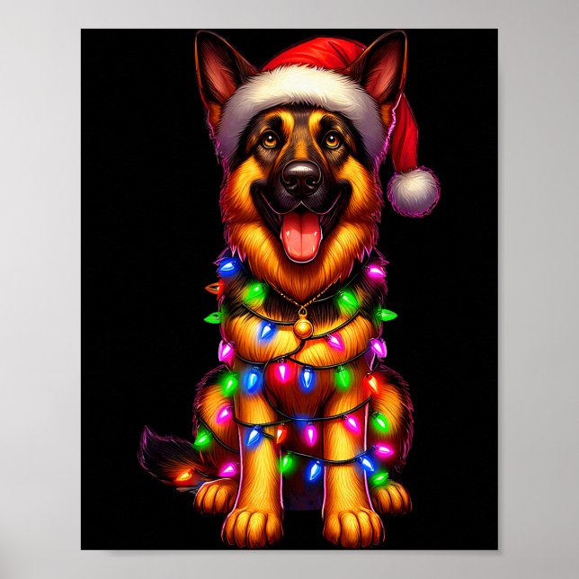 German Shepherd Christmas Tree Lights Xmas Pajama  Poster (Front)