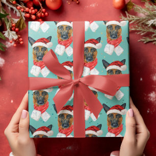 German Shepherd Christmas Watercolor Dog Breeds Wrapping Paper