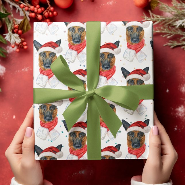 German Shepherd Christmas Watercolor Dog Breeds Wrapping Paper (Creator Uploaded)