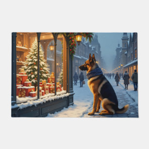German Shepherd Christmas Window Display Art Doormat
