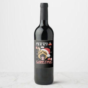 German Shepherd Christmas Wine Label