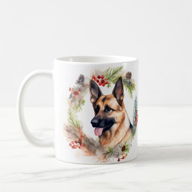 German Shepherd Christmas Wreath Festive Pup  Coffee Mug (Left)
