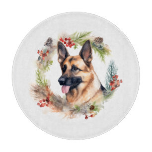 German Shepherd Christmas Wreath Festive Pup Cutting Board