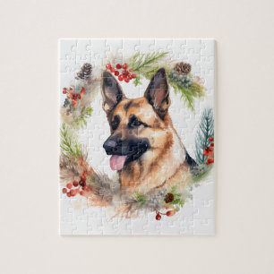 German Shepherd Christmas Wreath Festive Pup Jigsaw Puzzle