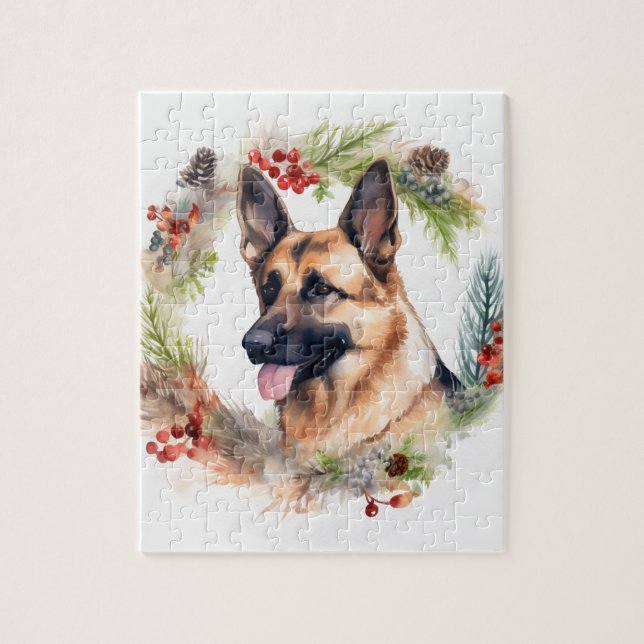 German Shepherd Christmas Wreath Festive Pup  Jigsaw Puzzle (Vertical)
