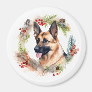German Shepherd Christmas Wreath Festive Pup  Magnet