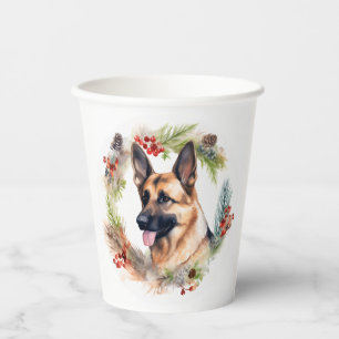 German Shepherd Christmas Wreath Festive Pup  Paper Cups