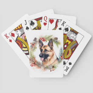 German Shepherd Christmas Wreath Festive Pup Playing Cards