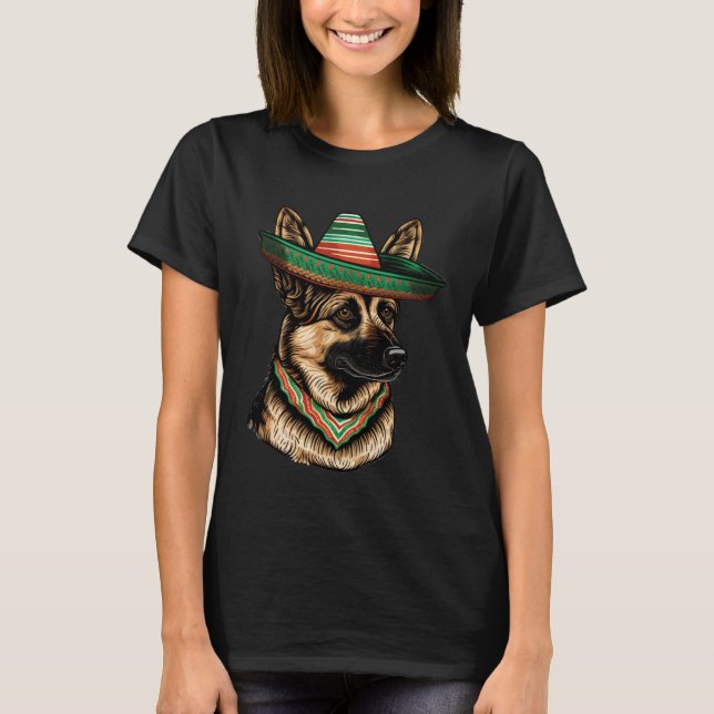German Shepherd Cinco De Mayo Mexican Sombrero Fie T-Shirt (Front)
