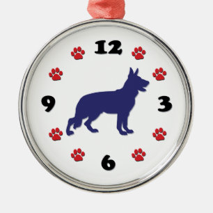 German Shepherd Clock Metal Tree Decoration